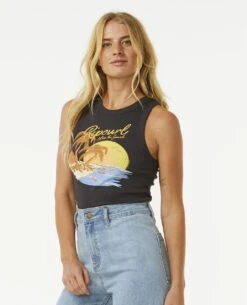 Rip Curl Sunset Ribbed Tank Top Wash Black
