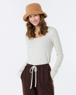 Rip Curl Open Neck Cosy LS Top Ecru Marle
