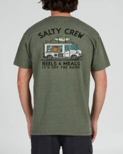 Salty Crew Reels And Meals Prem T-Shirt Forest Htr