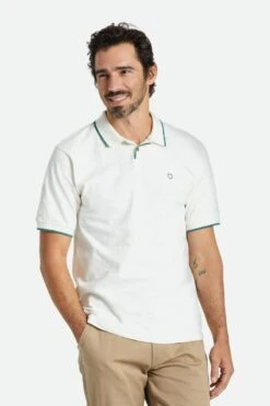 Brixton Proper Slub Polo Knit Off White Spruce