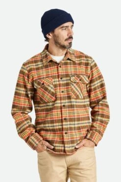Brixton Bowery HW LS Flannel Hemd Des Palm Red