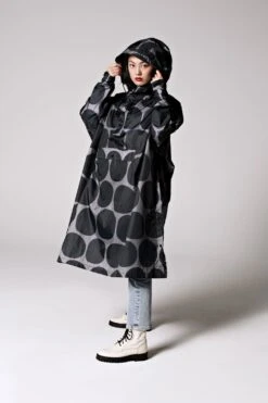 Rainkiss Rain Poncho Black Polka