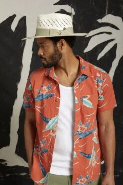 Brixton Charter Print SL Hemd Burnt Red Blue